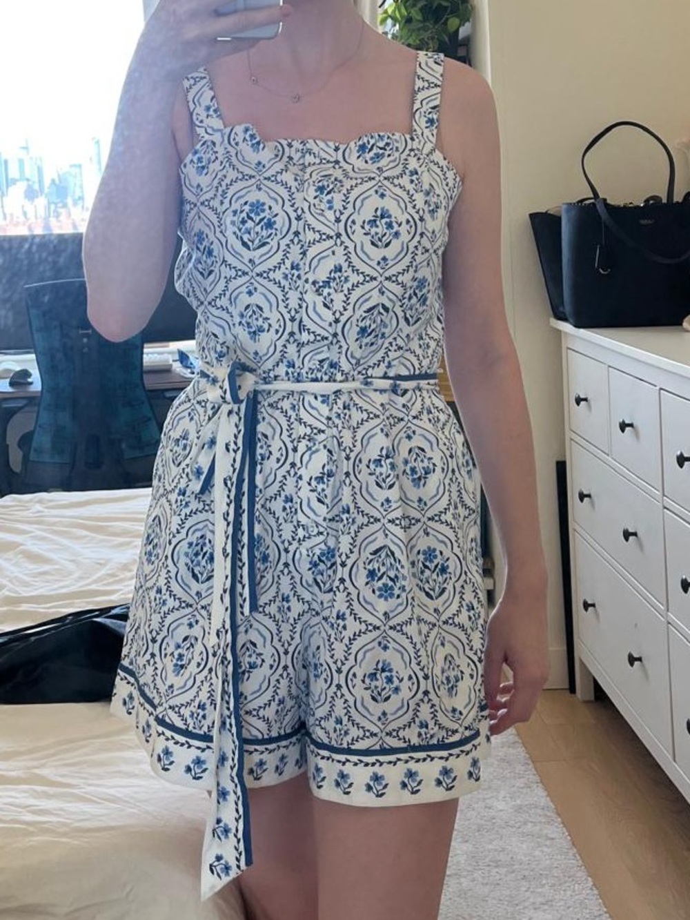 H&M Printed Summer Romper with Waist Tie Size M